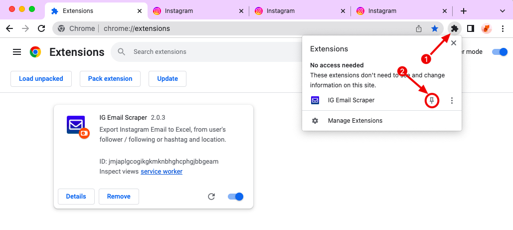Seek Job Scraper chrome extension install pin